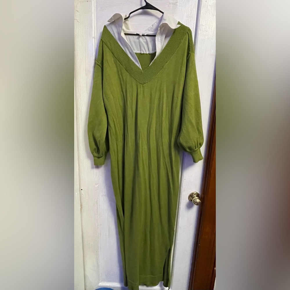 Fashion Nova Olive Green with a White Collar Dress
